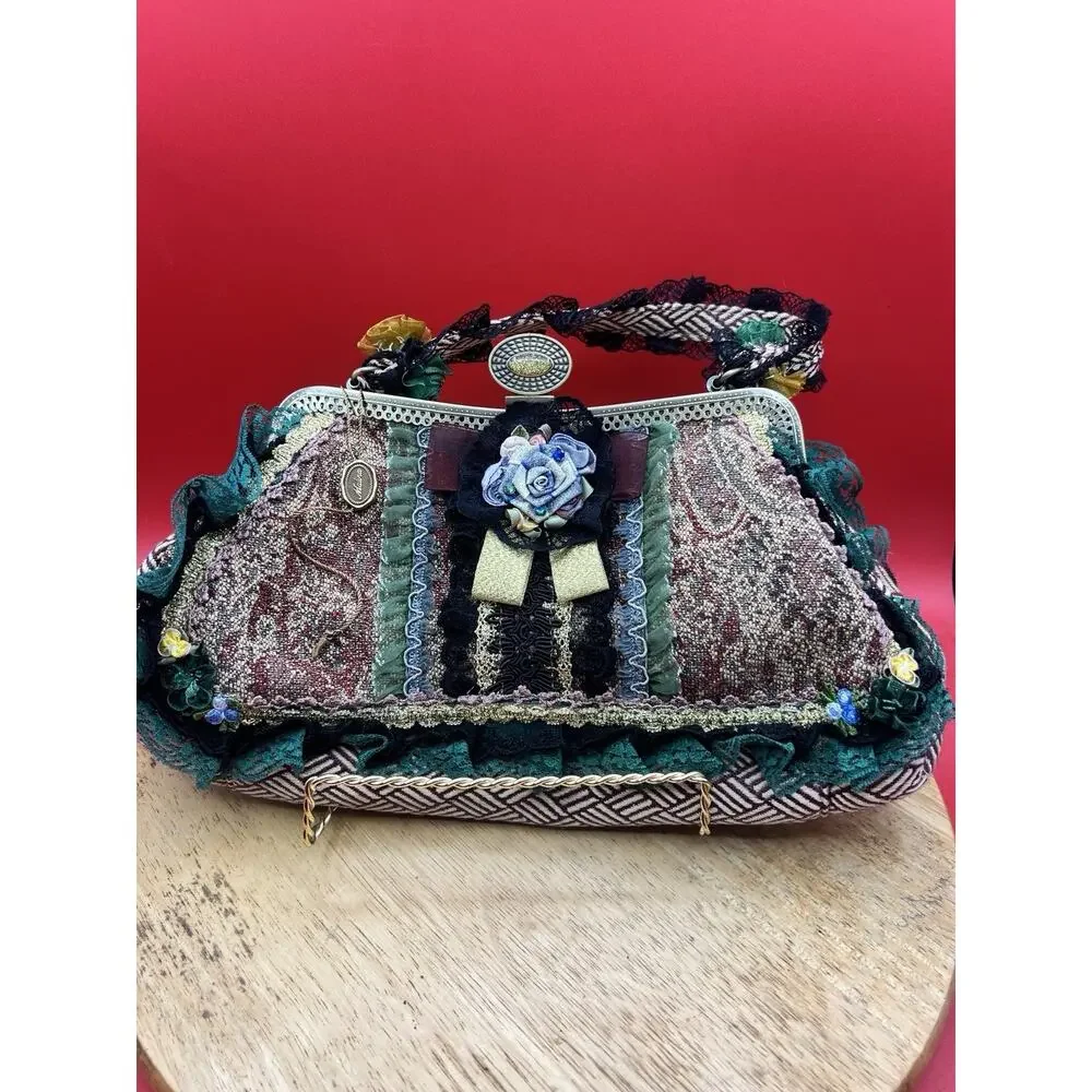 Malina Evening Victorian Bag Steam Punk Convertible Chain Lace Tapestry Purse